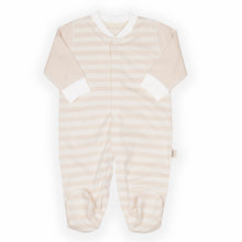 Load image into Gallery viewer, Newborn Footed Sleep suit Beige Wide Stripes
