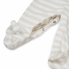 Load image into Gallery viewer, Newborn Footed Sleep suit Green Wide Stripes
