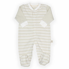 Load image into Gallery viewer, Newborn Footed Sleep suit Green Wide Stripes
